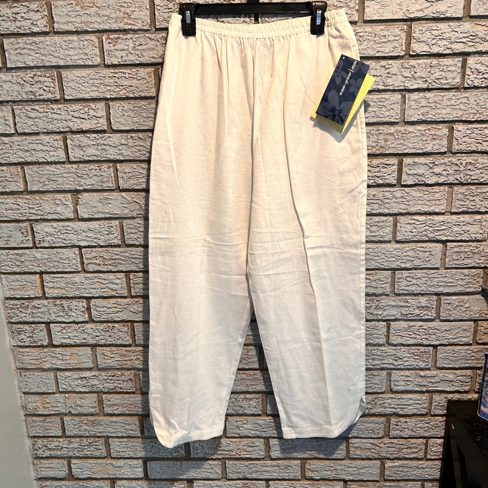 Susan Graver Style Linen Blend Pull On Pants Cream White Medium NWT